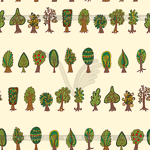 Бесшовные рисованной фон с каракули лесных деревьев - графика в векторе