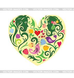 Валентина рисунком сердце с парой - векторное изображение клипарта