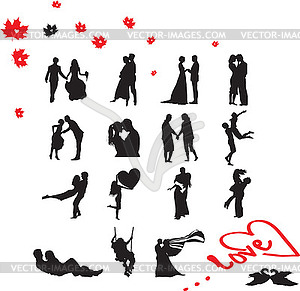 Silhouettes of couple in love - vector image