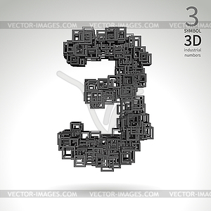 Industrial number alphabet - symbol 3. Vector design. - vector clipart