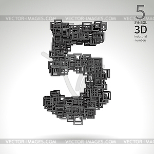 Industrial number alphabet - symbol 5. Vector design. - vector image