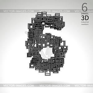 Industrial number alphabet - symbol 6. Vector design. - vector clipart