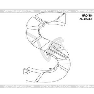 Broken alphabet letter s - white & black vector clipart