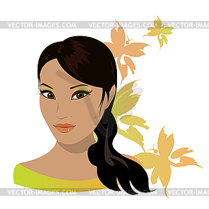 Pretty young asian woman in white - vector image