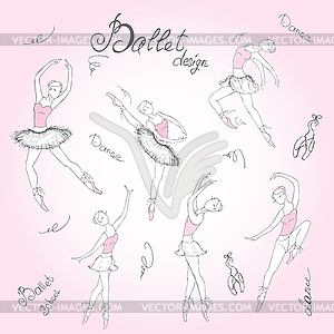 Set ballet dancers, background,  - vector clip art