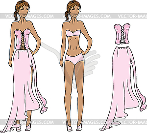 Beautiful women in lingerie, clothes. And cl - vector clipart