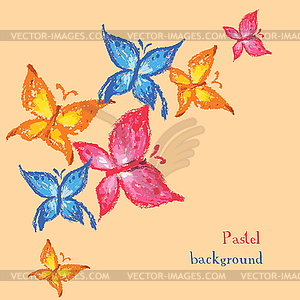 Handmade drawing pastel chalks butterfly bac - vector image