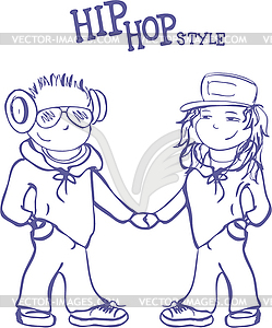 Hip hop boy and girl holding hands, - vector image
