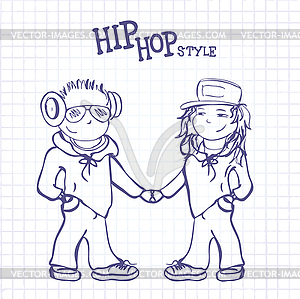 Hip hop boy and girl holding hands, - vector clipart