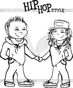 Hip hop boy and girl holding hands, - vector image