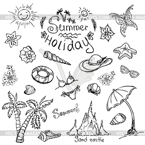 Set of summer travel and vacation emblems and - vector clipart