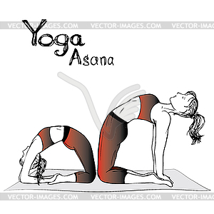 Girl and woman doing yoga poses - vector clip art