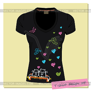 Black women`s t-shirts with label. Print design - - vector clip art