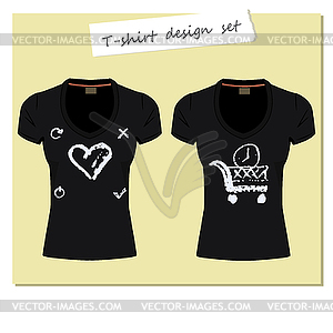 Black women`s t-shirts with label. Print design - - vector clipart