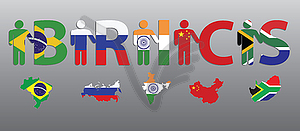 BRICS. Peoples and letters in colors of flag and map - vector image