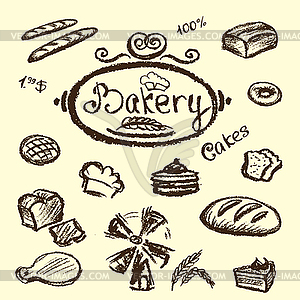 Bakery set elements chalkboard,  - color vector clipart