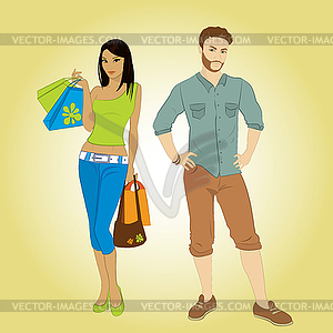 Man and shopping girl, - vector clipart