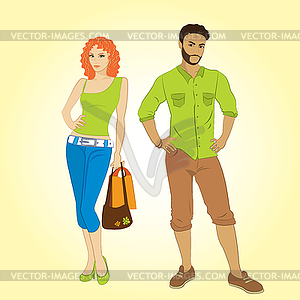 Man and shopping girl, - vector clip art