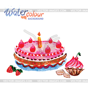 Pastries and cakes white background with space for - vector clipart