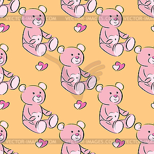 Seamless pattern of toy teddy bear - color vector clipart