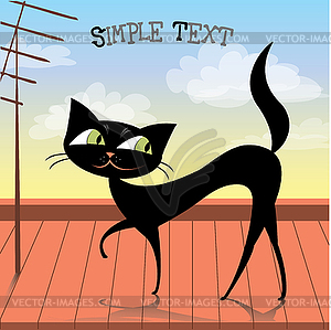 Cute black cat on roof - vector clipart / vector image