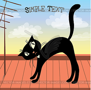 Cute black cat on roof - vector clip art