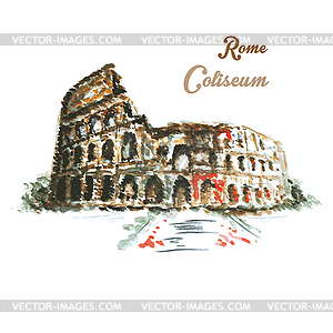 Colosseum, hand drawing watercolor style - vector clip art