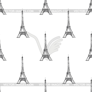 Seamless background texture. Paris France Eiffel - white & black vector clipart