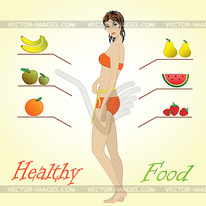 Girl and fruits, infographics - vector clipart