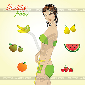 Girl and fruits, infographics - color vector clipart