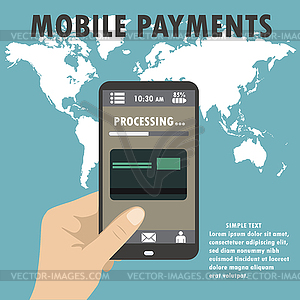 Smartphone with processing of mobile payments of - royalty-free vector clipart