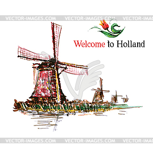 Watercolor Netherlands background. vintage - vector clipart