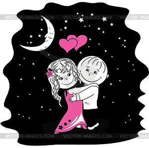 Couple in love dancing at night - vector clipart