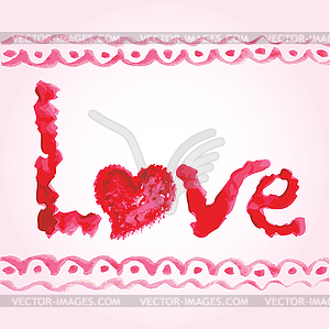 Heart and word love, watercolor hand drawing - vector clipart