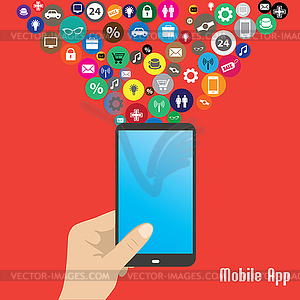 Mobile App,human hand smart phone - vector image