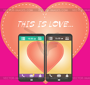 Half of heart on screen of your smartphone,flat - vector image