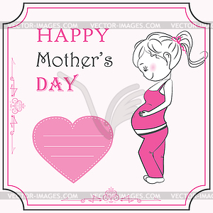 Cartoon pregnant woman and heart - vector clipart