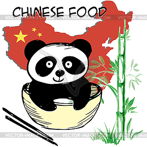 Little cute panda , bamboo, Chinese flag and map, - vector clip art