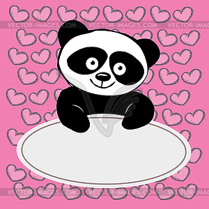 Little cute panda with hearts - vector image