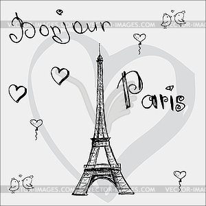 With Eiffel tower. Bonjour Paris - vector clipart