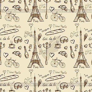 Paris landmarks & icons seamless background, - vector image