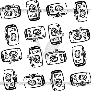 Photo cameras, hand drawing Seamless pattern - vector clipart