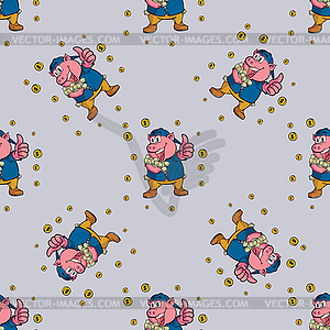 Seamless pattern pig with money - vector clipart