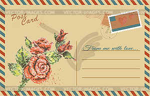 Старинные открытки с розой цветок - векторный клипарт / векторное изображение