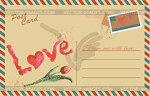 Vintage postcard with Tulip and Love - vector EPS clipart