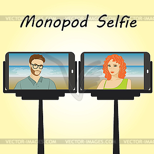 Smart phone. Monopod for selfie - color vector clipart