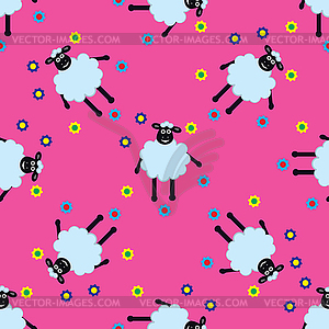 Seamless pattern with cute sheep - vector clip art