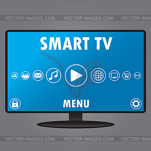 Smart TV with different icons, flat design - vector image