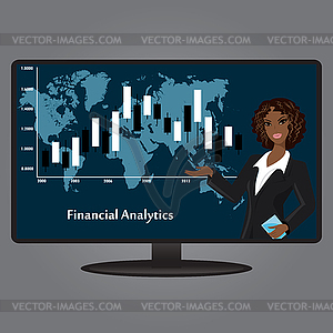 African-American woman on TV screen, financial - vector clipart / vector image