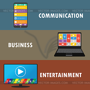 Background or banner, device- smartphone, laptop, TV - vector image